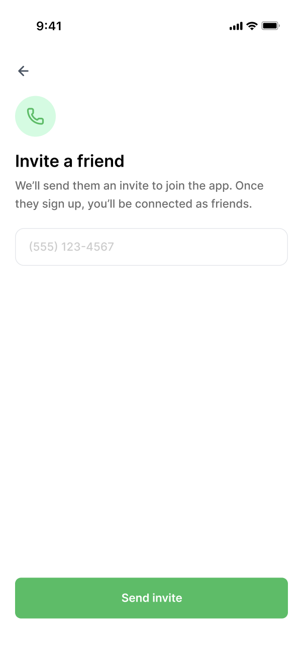 Invite a friend screen - empty phone number field
