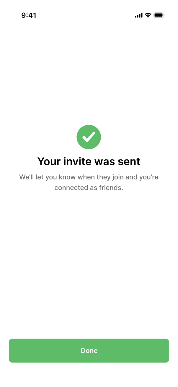 Invite sent confirmation screen